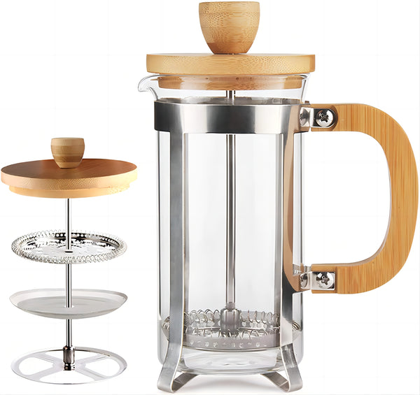 12 OZ Bamboo French Press Stainless Steel 350ML Espresso Press Coffee Maker