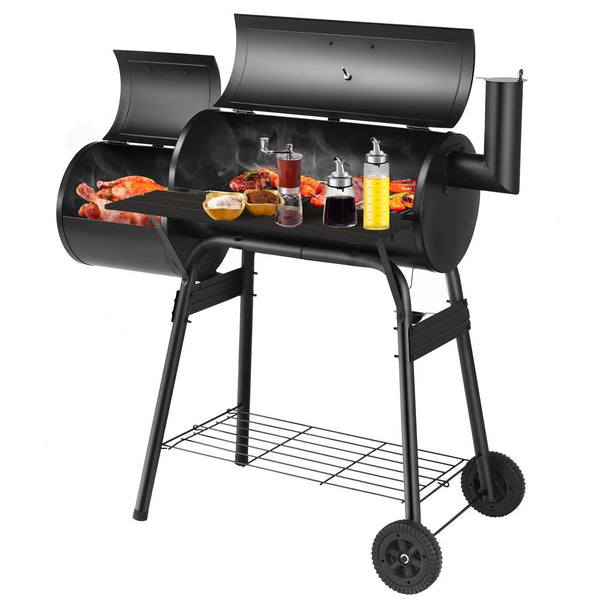 HONGGE BBQ Charcoal Grill Outdoor Portable Barbecue Grill, Offset Smoker Barbecue Oven with Wheels