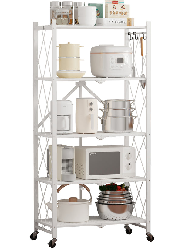 HONGGE Folding Shelf 5-Tier Foldable Storage Shelves with Wheels for Garage Kitchen, Basement, Pantry