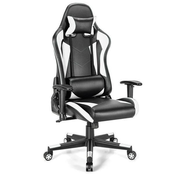 Gaming Chair Adjustable Swivel Racing Style Computer Office Chair-White