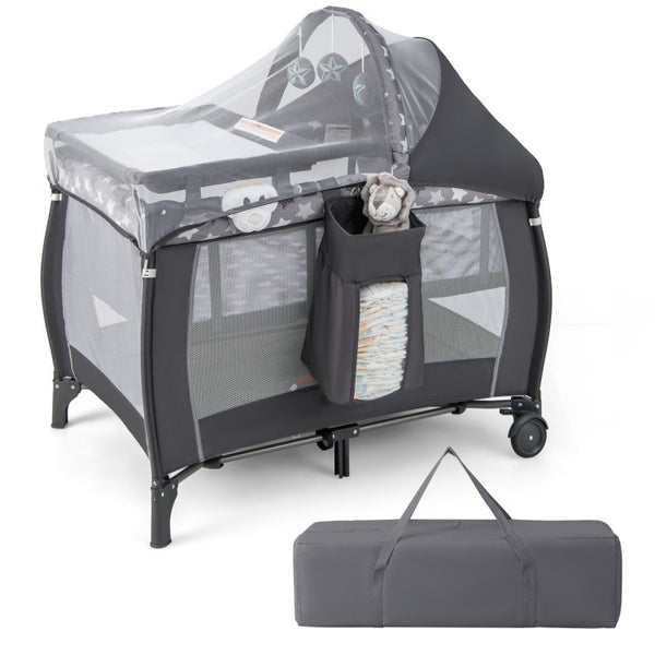 Portable Baby Nursery Center 4-in-1 Portable Travel Crib-Gray