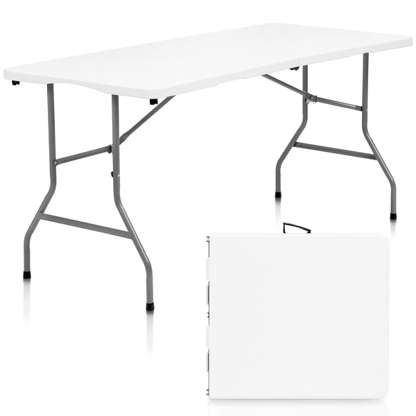 HONGGE 5 ft Folding Table Plastic Easy Setup Foldable Table for Indoor/Outdoor Use, Picnics, Parties, BBQs - 300 lbs Capacity