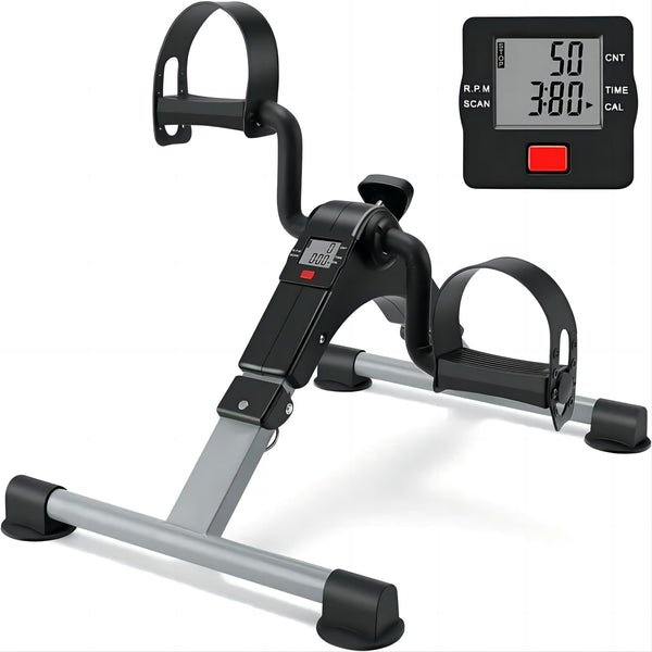 Portable Folding Bike Pedal Exerciser with Electronic Display, Mini Trainer Bikes