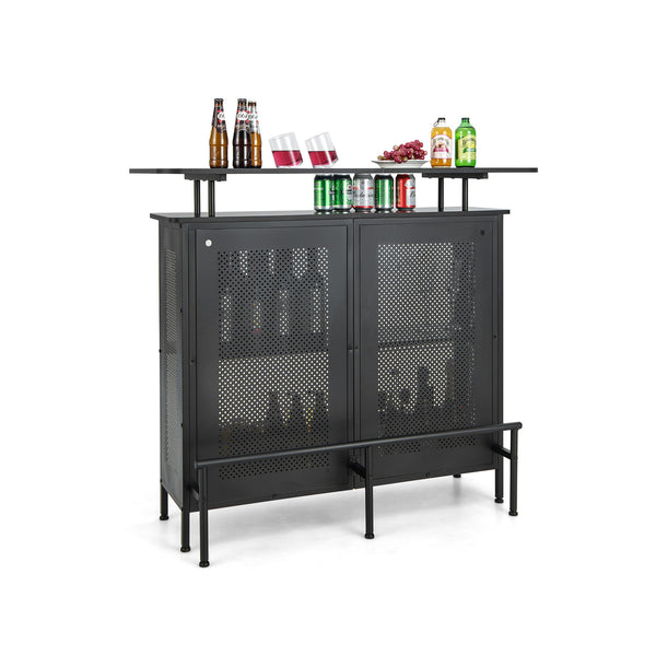 4-Tier Liquor Bar Table with 6 Glass Holders and Metal Footrest-Black