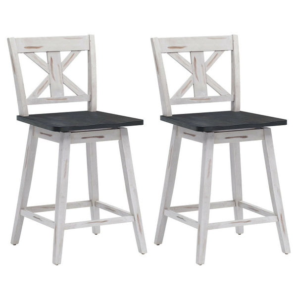 Set of 2 Swivel Counter Height Bar Stools with Solid Wood Legs-Black