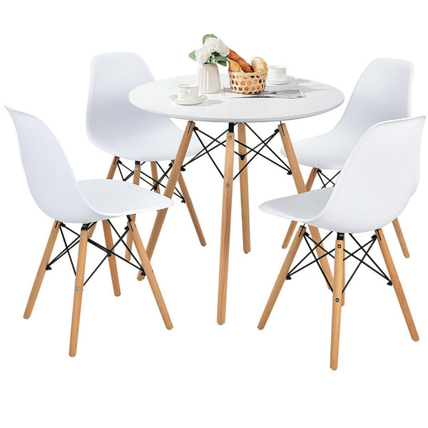 5 Pieces Table Set With Solid Wood Leg For Dining Room-White