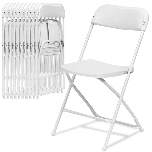 HONGGE 10 Pack White Plastic Folding Chairs 350lb Capacity Indoor Outdoor Stackable Seat