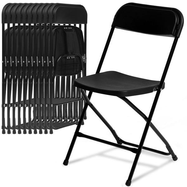 HONGGE 10 Pack Plastic Folding Chairs 350lb Capacity Portable Commercial Chair for Home Office Wedding Party Indoor Outdoor Events, Stackable, Black