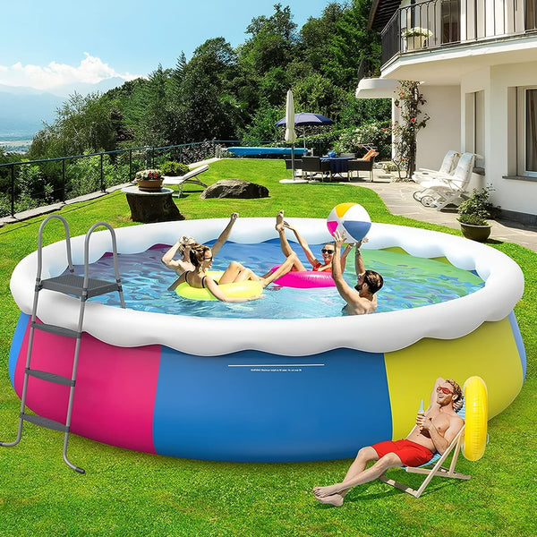 HONGGE 18ft x 48in Round Above Ground Inflatable Swimming Pool Set Include Ladder, Filter Pump and Cover