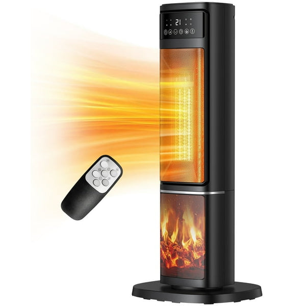 HONGGE 1500W Oscillating Ceramic Tower Electric Space Heater with Remote, Black