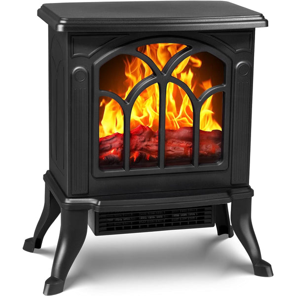 HONGGE 2-Setting Electric Fireplace Stove Heater with Life-Like Flame, Black