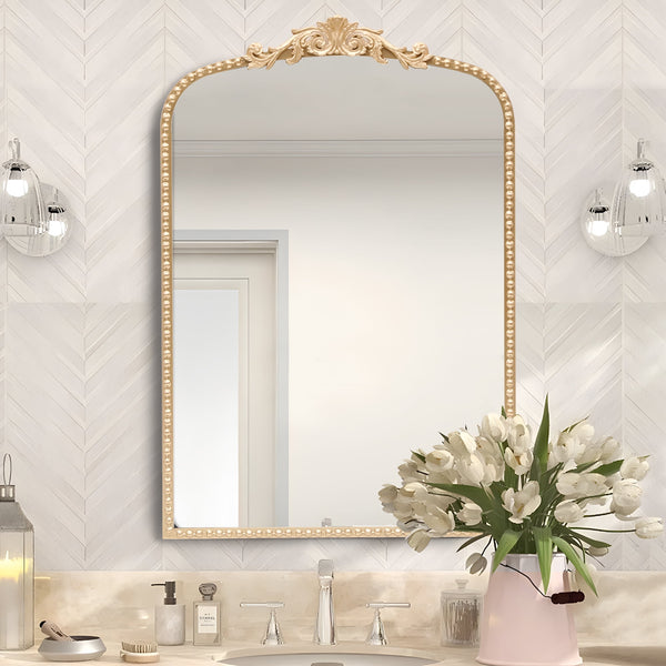 HONGGE 20in x 30in Arch Metal Wall Mirror Gold Mirror for Wall