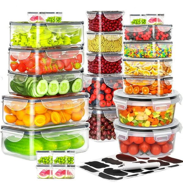 HONGGE 24 Pcs Airtight Food Storage Container Set - BPA Free Clear Plastic Kitchen and Pantry Organization Meal Prep Lunch Container with Marker and Labels