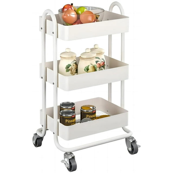 HONGGE 3 Tier Rolling Cart Metal Utility Carts with Wheels, White