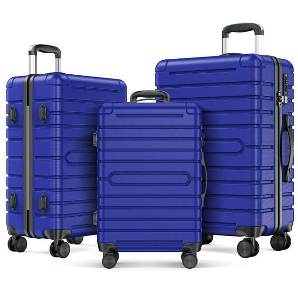 TBKLEY 3pcs Luggage Sets PC+ABS Suitcase Set with TSA Lock Durable Spinner Wheels, Blue