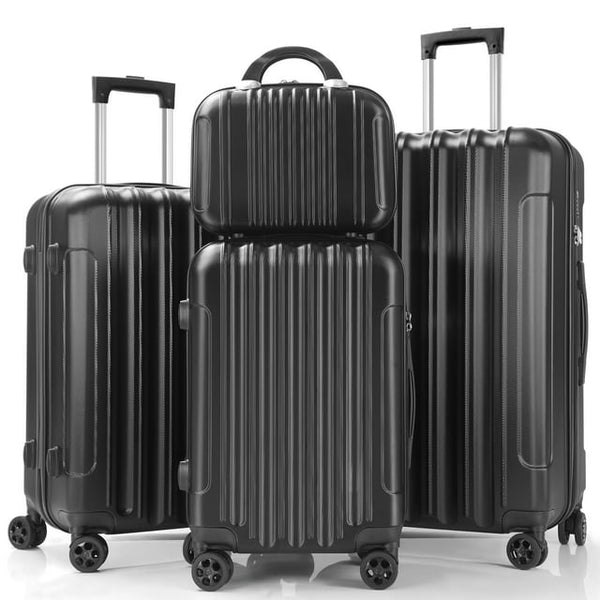 HONGGE 4 Piece Hardshell Luggage Suitcase Set with 360¡ã Double Spinner Wheels Integrated TSA Lock, 14in Travel Case, 20in Carry-On Luggage, 24in Checked Luggage and 28in Checked Luggage, Black