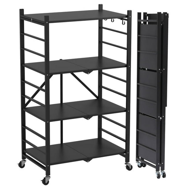 TBKLEY 4 Tier Foldable Storage Shelves, Metal Shelving Units, Storage Rack for Garage, Kitchen, Basement, Pantry, Black