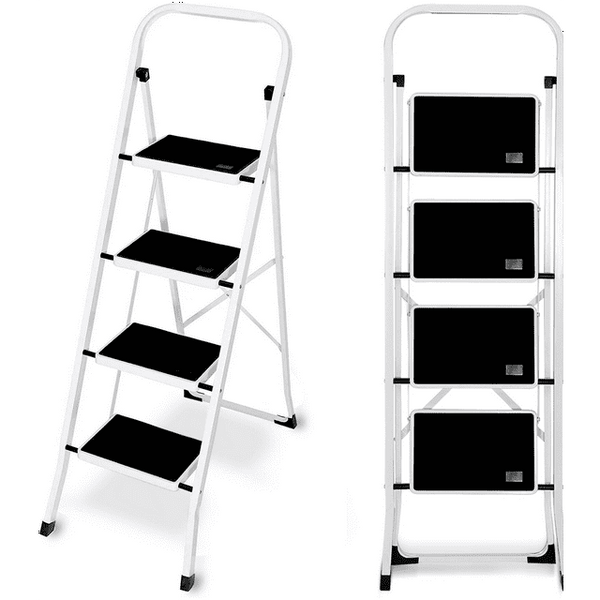 HONGGE 4 Step Ladder, Folding Step Stool with Wide Anti-Slip Pedal, 330lbs Capacity Portable Lightweight Ladders for Home Kitchen Outdoor