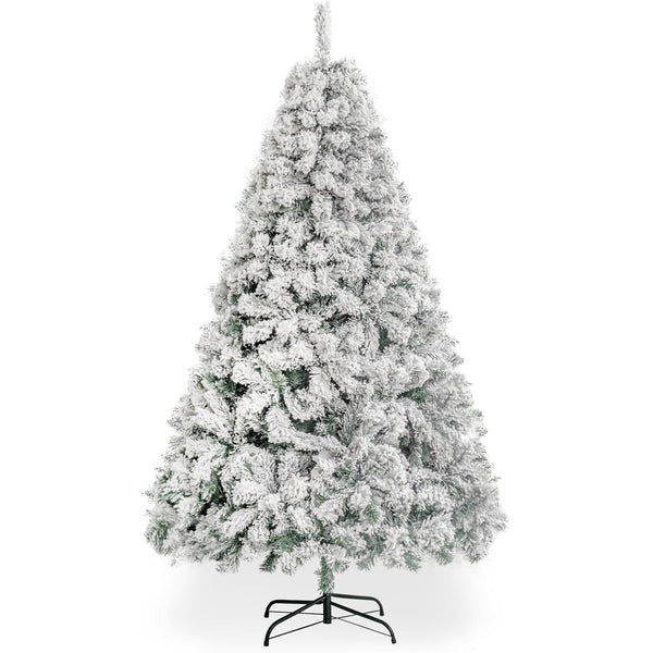 HONGGE 6FT Artificial Snow Decorated Flocked Christmas Tree Indoor Outdoor White