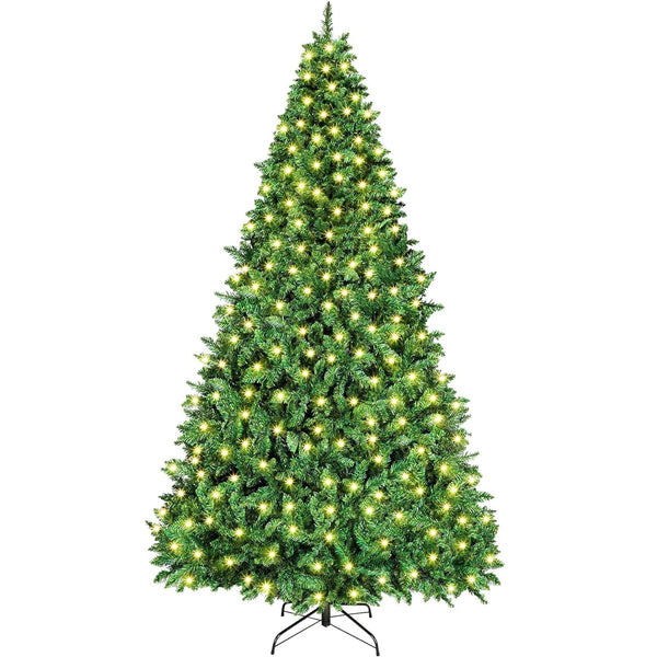 HONGGE 6ft Pre-Lit Premium Hinged Artificial Holiday Christmas Pine Tree for Home, Office, Party Decoration w/ 1,000 Branch Tips, 250 Lights, Metal Hinges and Foldable Base