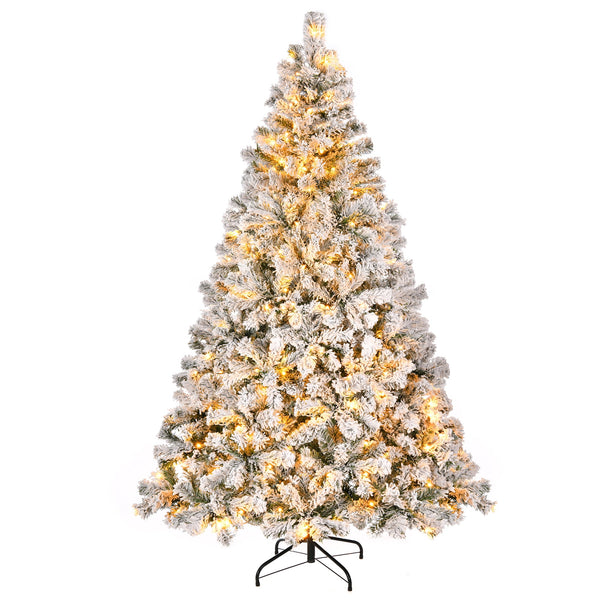 HONGGE 6ft Pre-Lit Premium Snow Flocked Christmas Tree with 300 Lights, White