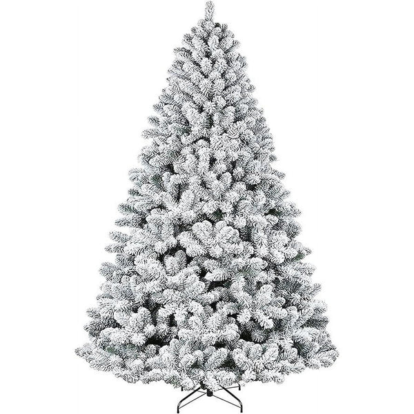 HONGGE 6ft Snow Flocked Christmas Tree Premium Artificial White Christmas Tree with 1000 Branch Snow Tips and Metal Stand Fake Xmas Tree for Home Office Party Christmas Decorations (6ft White)