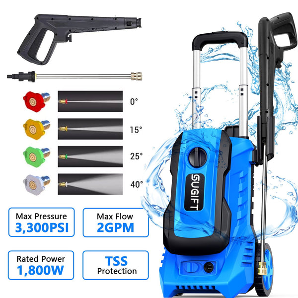 HONGGE Electric Pressure Washer, Foam Cannon, 4 Different Pressure Tips, Power Washer, 3300 PSI 2.4 GPM