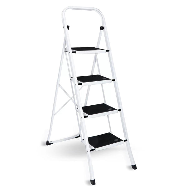 HONGGE Folding 4 Step Ladder Portable Step Stool with Wide Anti-Slip Platform and Foot Mats, Black