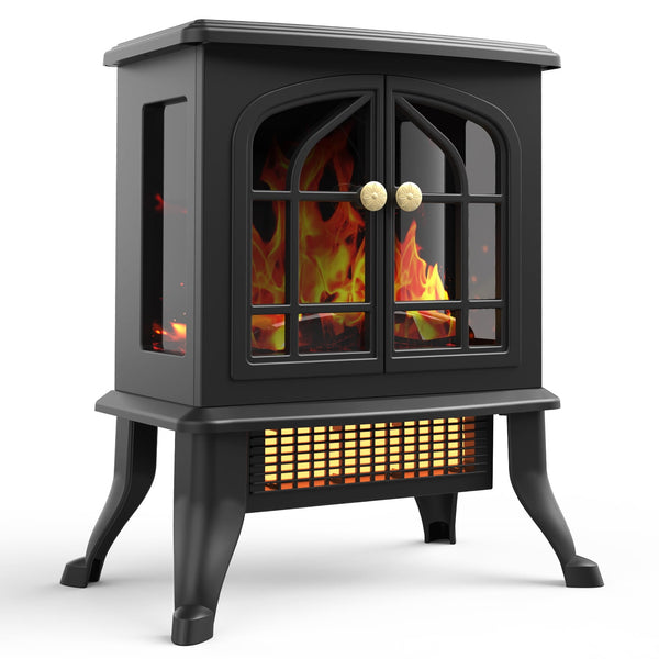 HONGGE Electric Infrared Quartz Fireplace Stove Heater with 3D Flame Effect, Black