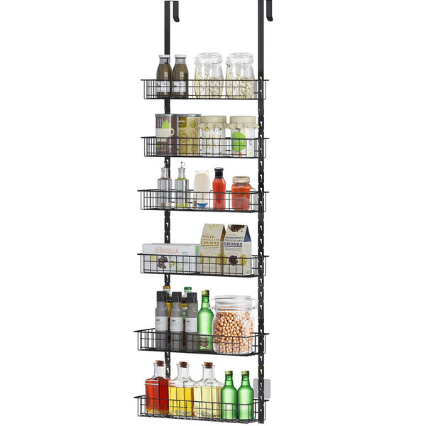 HONGGE Over the Door Pantry Organizer with 6 Tier Adjustable Shelves, Black