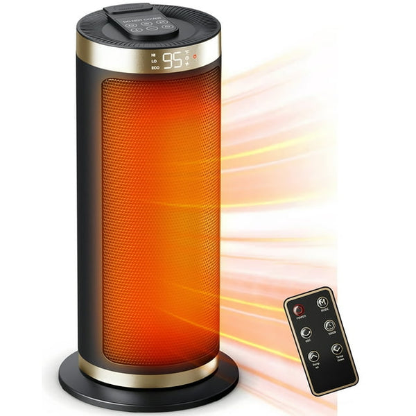 HONGGE Space Heaters for Home, Portable Electric Heater with Remote, 70¡ã Oscillation, 12H Timer, Safety Protection