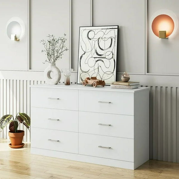 HONGGE White 6 Drawer Dresser for Bedroom