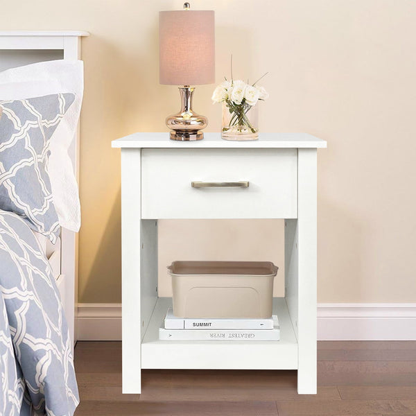 HONGGE Wooden Nightstand with Drawer, White