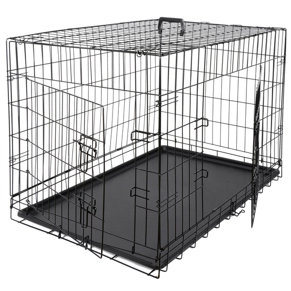 HONGGE X-Large 42in Double-Door Metal Dog Crate Folding Pet Cage with Tray, Black