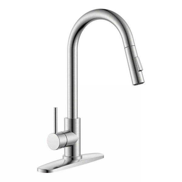 Harigal Kitchen Faucet with Pull Down Sprayer, Stainless Steel Kitchen Sink Faucet with Deck Plate to Cover Hole