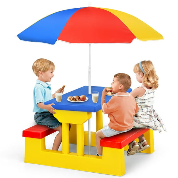 HONGGE Kids Picnic Table Set W/Removable Umbrella Indoor Outdoor Garden Patio