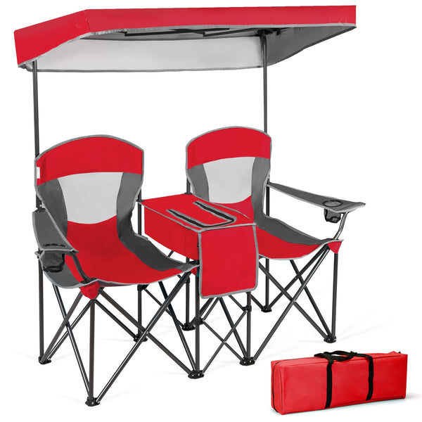 Portable Folding Camping Canopy Chairs with Cup Holder for Two