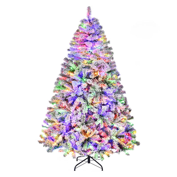 TBKLEY 6ft Prelit Snow Flocked Artificial Christmas Tree, 250 Warm White Multi-Color Lights, White