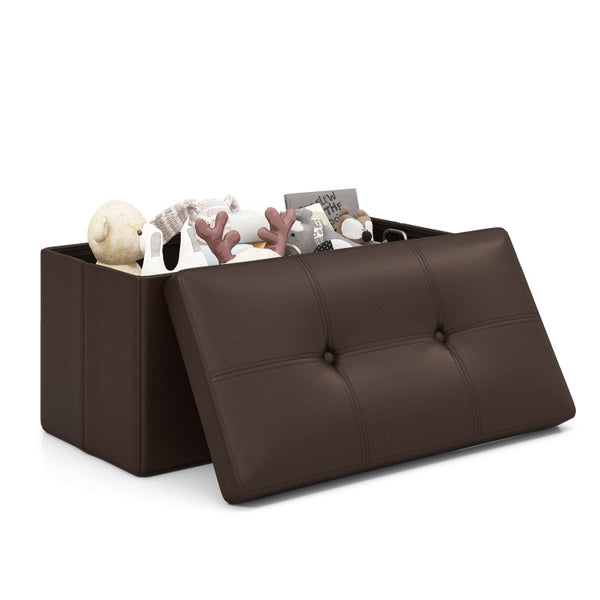 Upholstered Rectangle Footstool with PVC Leather Surface and Storage Function-Black