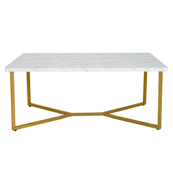 White Faux Marble Coffee Table with Gold Finished Metal Frame