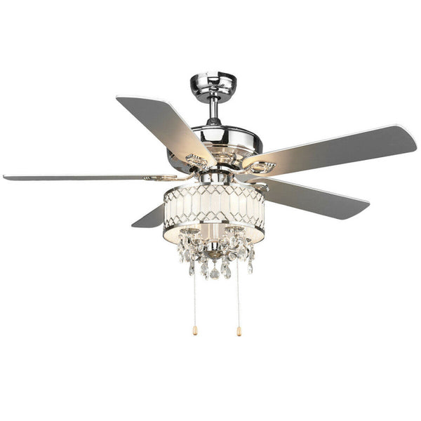 52 Inch Crystal Ceiling Fan Lamp w/ 5 Reversible Blades-Black