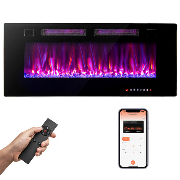 42 Inch Ultra-Thin Electric Fireplace with Decorative Crystals and Smart APP Control-42 inch