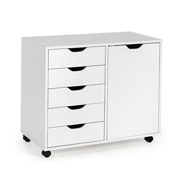 5-Drawer Dresser Chest Mobile Storage Cabinet with Door-White