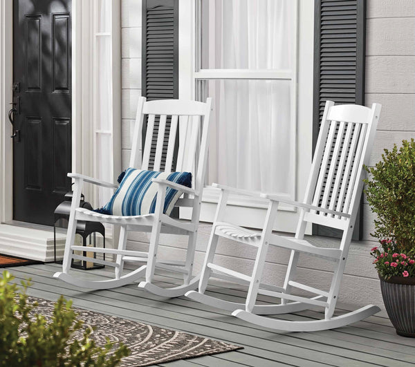 HONGGE Outdoor Wood Porch Rocking Chair, White Color, Weather Resistant Finish