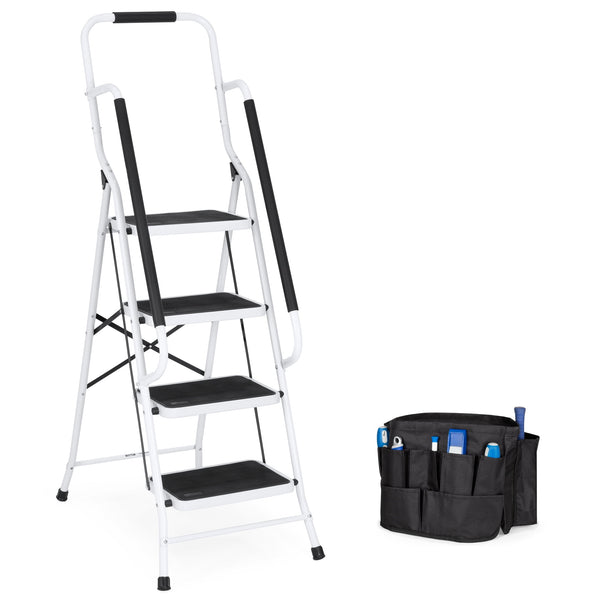 HONGGE 4 Step Ladder Portable Folding Anti-Slip Steel Ladder with Handle