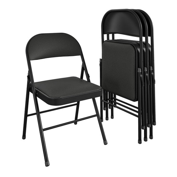 HONGGE Fabric Padded Folding Chair, Black, 4 Count