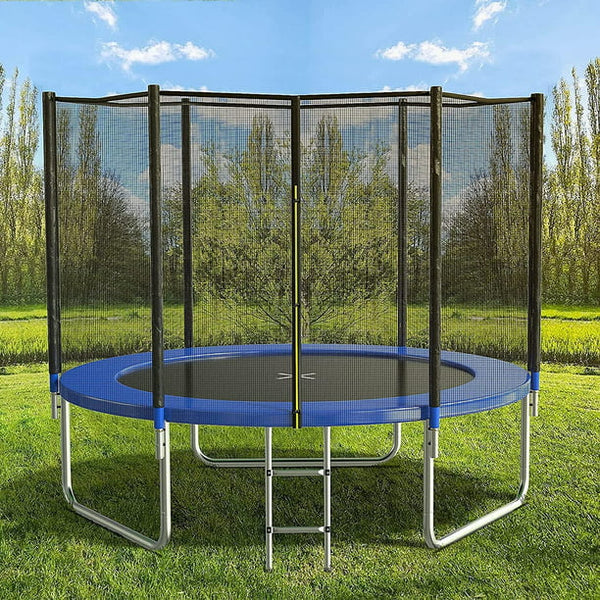 HONGGE 10 FT Trampoline with Safe Enclosure Net 680 lbs Outdoor Fitness Trampoline with Waterproof Jump Mat Ladder