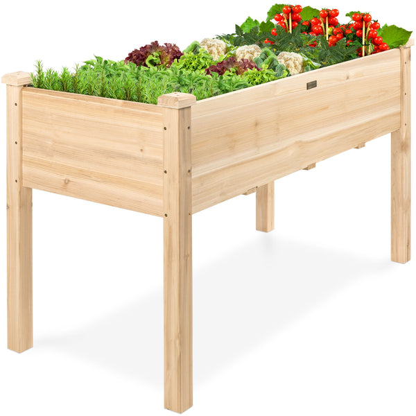 HONGGE Elevated Raised Wood Planter Garden Bed Box Stand for Backyard, Patio - Natural