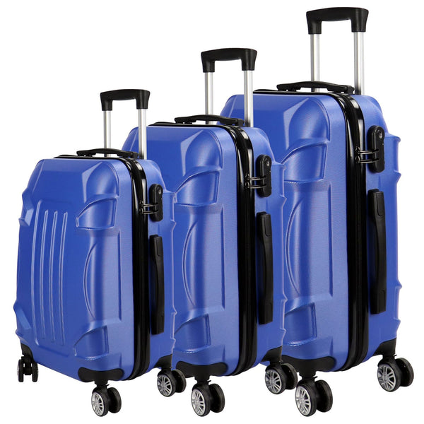 HONGGE 3 Piece Luggage Sets ABS Hard shell Suitcase Set TSA Lock Blue