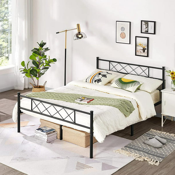 Full Metal Platform Bed Frame Mattress Foundation with Headboard and Footboard No Box Spring Needed Under Bed Storage Steel Slats Black